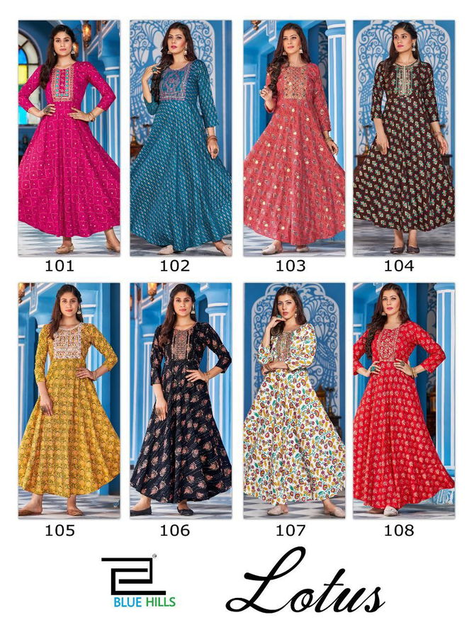 Blue Hills Lotus 101 Wholesale Long Anarkali Kurti Collection	